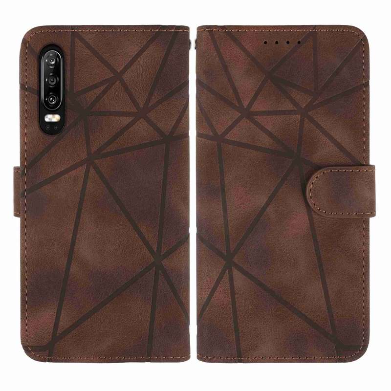 For Huawei P30 Skin Feel Geometric Lines Leather Phone Case(Brown)