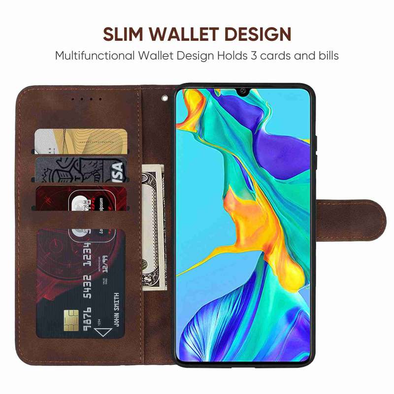 For Huawei P30 Skin Feel Geometric Lines Leather Phone Case(Brown)