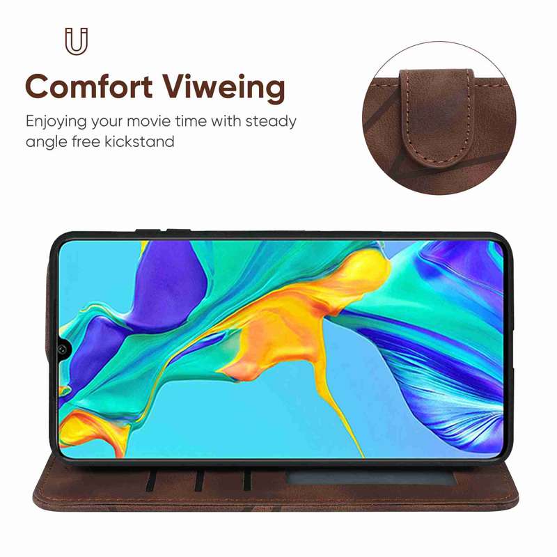 For Huawei P30 Skin Feel Geometric Lines Leather Phone Case(Brown)