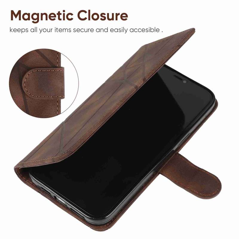 For Huawei P30 Skin Feel Geometric Lines Leather Phone Case(Brown)