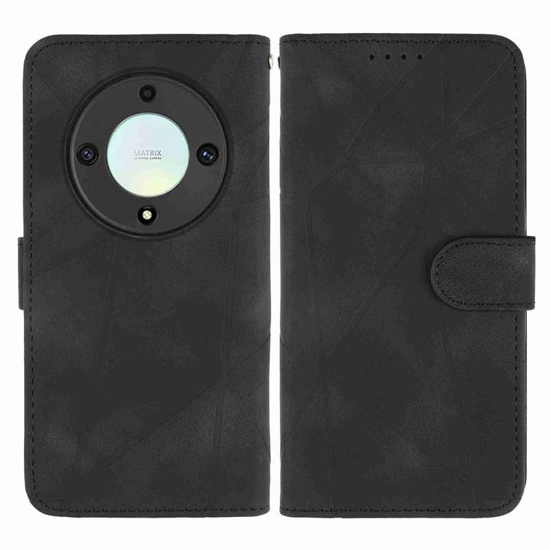 For Honor X9a Skin Feel Geometric Lines Leather Phone Case(Black)