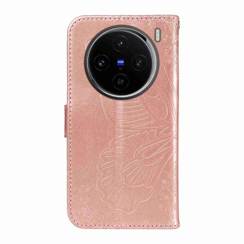 For vivo X100 5G Swallowtail Butterfly Embossed Leather Phone Case(Rose Gold)