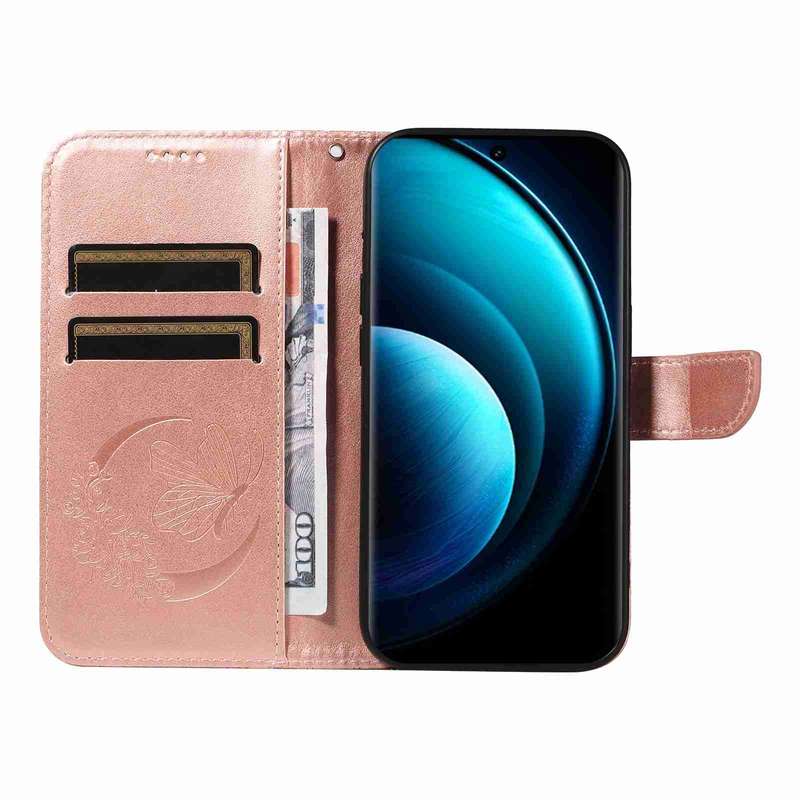 For vivo X100 5G Swallowtail Butterfly Embossed Leather Phone Case(Rose Gold)
