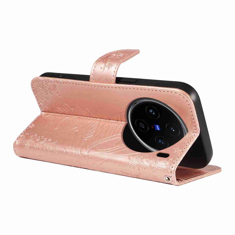 For vivo X100 5G Swallowtail Butterfly Embossed Leather Phone Case(Rose Gold)