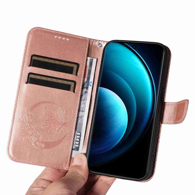 For vivo X100 5G Swallowtail Butterfly Embossed Leather Phone Case(Rose Gold)