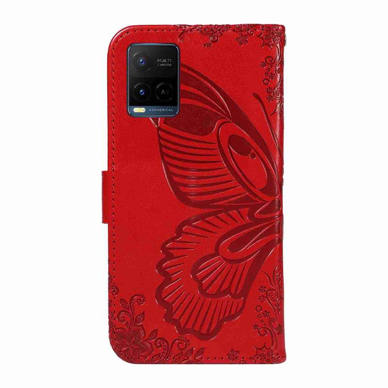 For vivo Y21 / Y21s / Y33s Swallowtail Butterfly Embossed Leather Phone Case(Red)