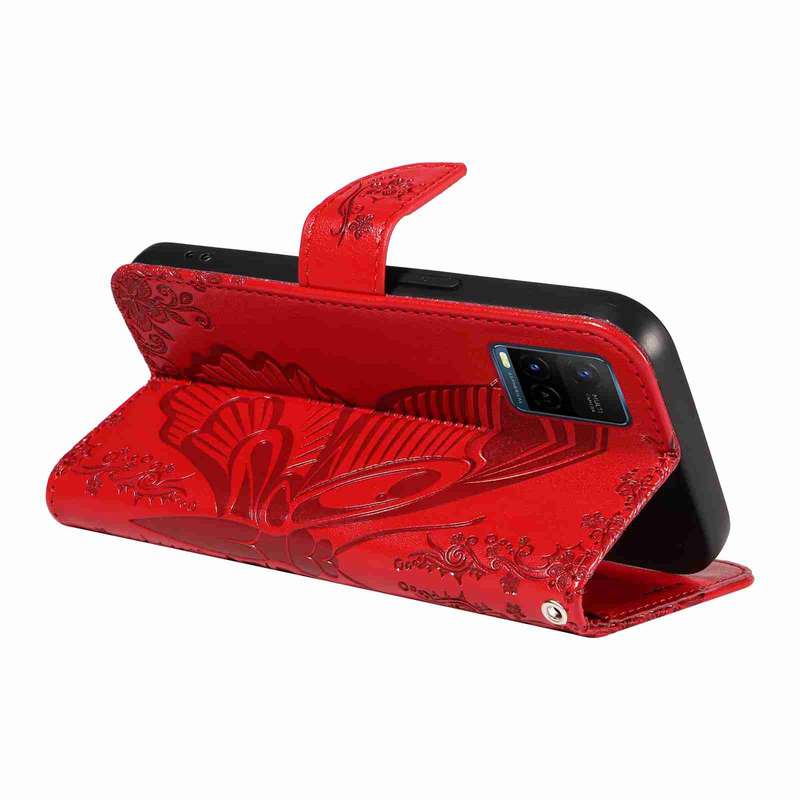 For vivo Y21 / Y21s / Y33s Swallowtail Butterfly Embossed Leather Phone Case(Red)