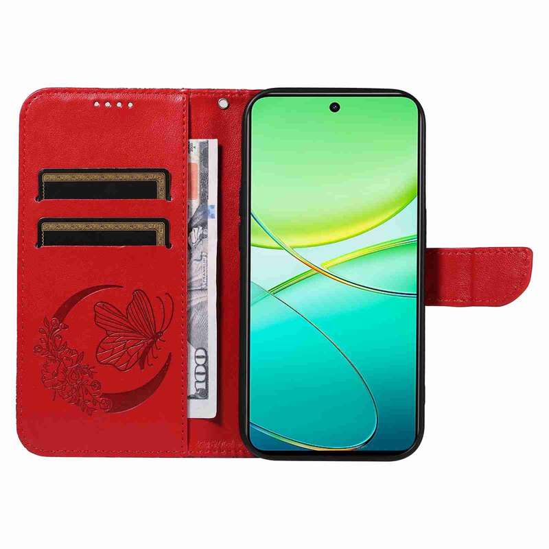 For vivo Y38 5G / Y200i / T3x Swallowtail Butterfly Embossed Leather Phone Case(Red)