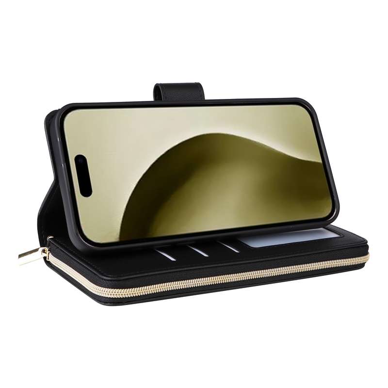 For iPhone 16 Pro Crossbody Rhombic Zipper Tower Buckle Leather Phone Case with Lanyard(Black)