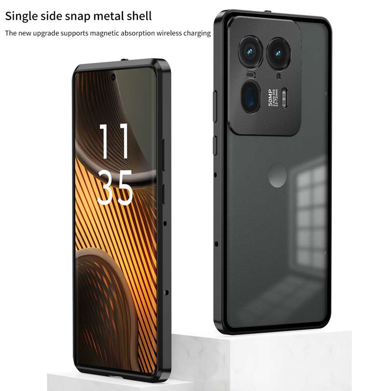 For Motorola Moto X40 Snap Buckle Metal Frame Frosted Phone Case(Black)