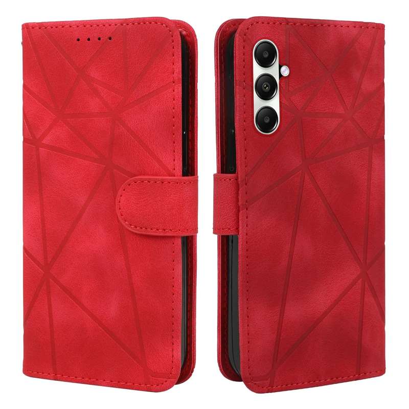 For Samsung Galaxy A05s Skin Feel Geometric Lines Leather Phone Case(Red)