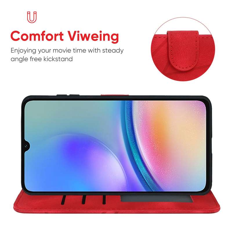 For Samsung Galaxy A05s Skin Feel Geometric Lines Leather Phone Case(Red)