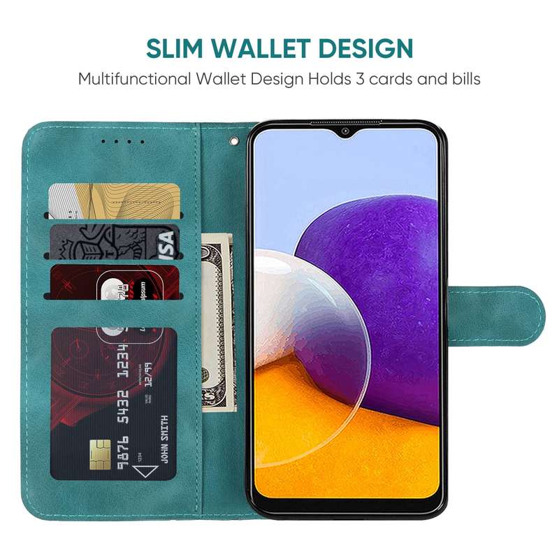 For Samsung Galaxy A22 5G Skin Feel Geometric Lines Leather Phone Case(Green)