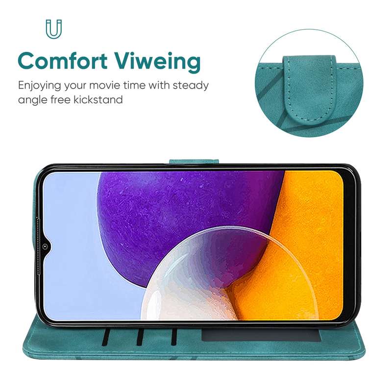 For Samsung Galaxy A22 5G Skin Feel Geometric Lines Leather Phone Case(Green)