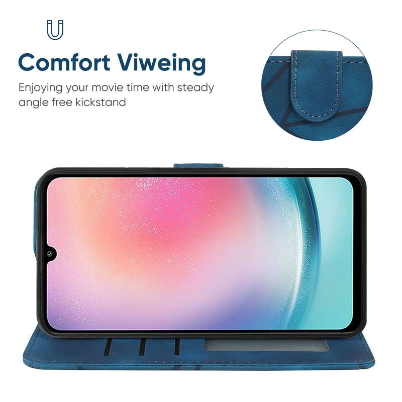 For Samsung Galaxy A24 4G Skin Feel Geometric Lines Leather Phone Case(Blue)
