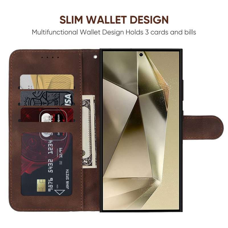 For Samsung Galaxy S24 Ultra 5G Skin Feel Geometric Lines Leather Phone Case(Brown)