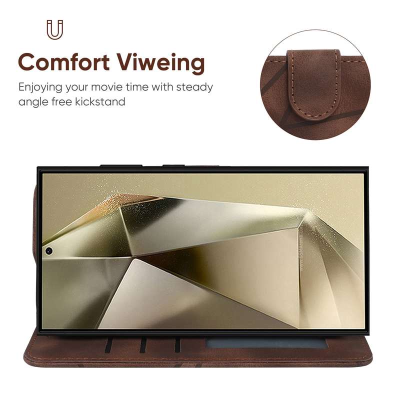 For Samsung Galaxy S24 Ultra 5G Skin Feel Geometric Lines Leather Phone Case(Brown)