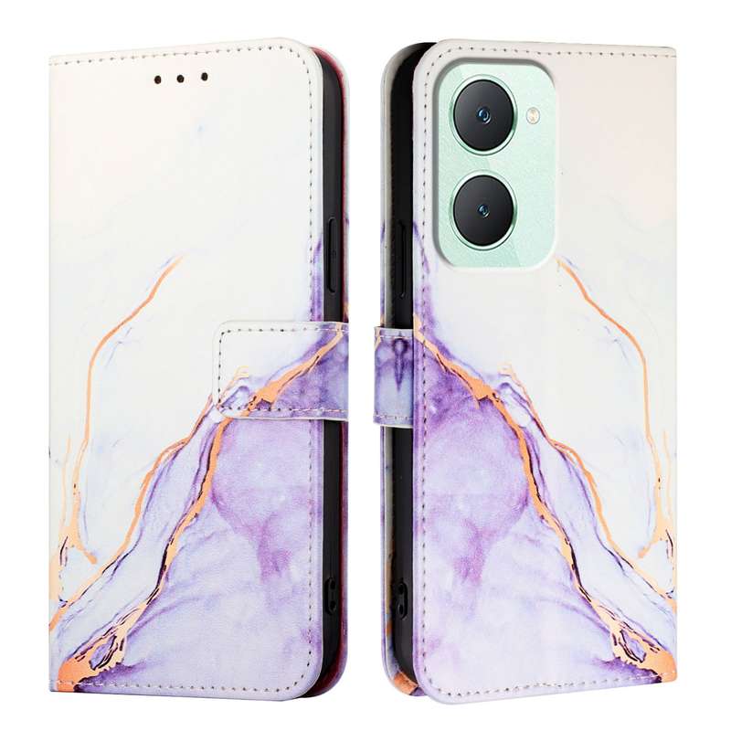 For vivo Y03 4G Global PT003 Marble Pattern Flip Leather Phone Case(White Purple)