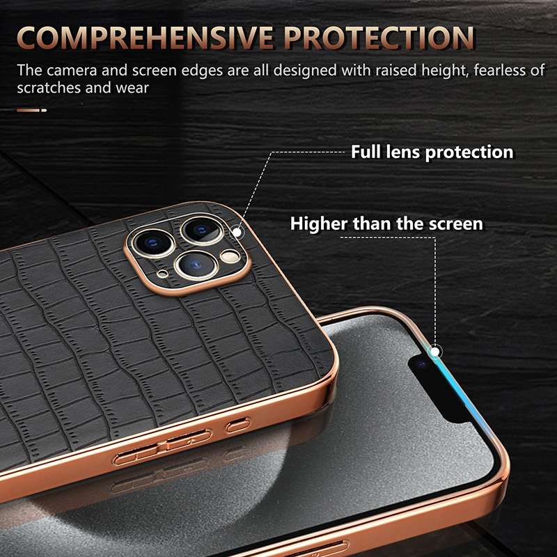 For iPhone 11 Pro Max AZNS Electroplated Frame Crocodile Texture Full Coverage Phone Case(Black