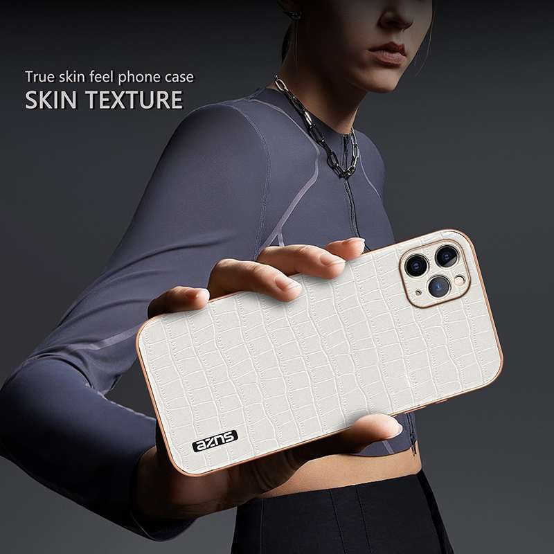 For iPhone 11 Pro Max AZNS Electroplated Frame Crocodile Texture Full Coverage Phone Case(Black