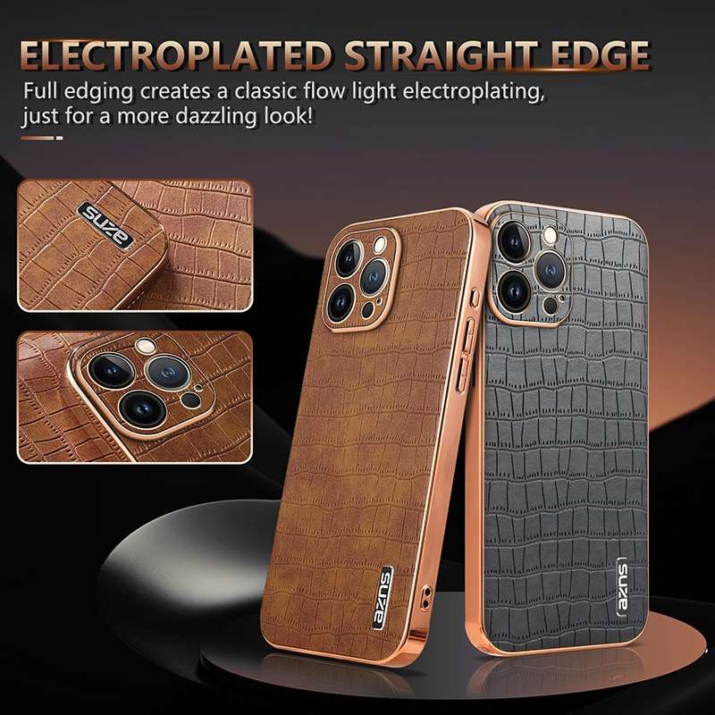 For iPhone 11 Pro Max AZNS Electroplated Frame Crocodile Texture Full Coverage Phone Case(Green