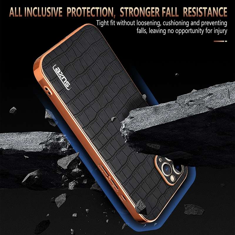 For iPhone 11 Pro Max AZNS Electroplated Frame Crocodile Texture Full Coverage Phone Case(Green