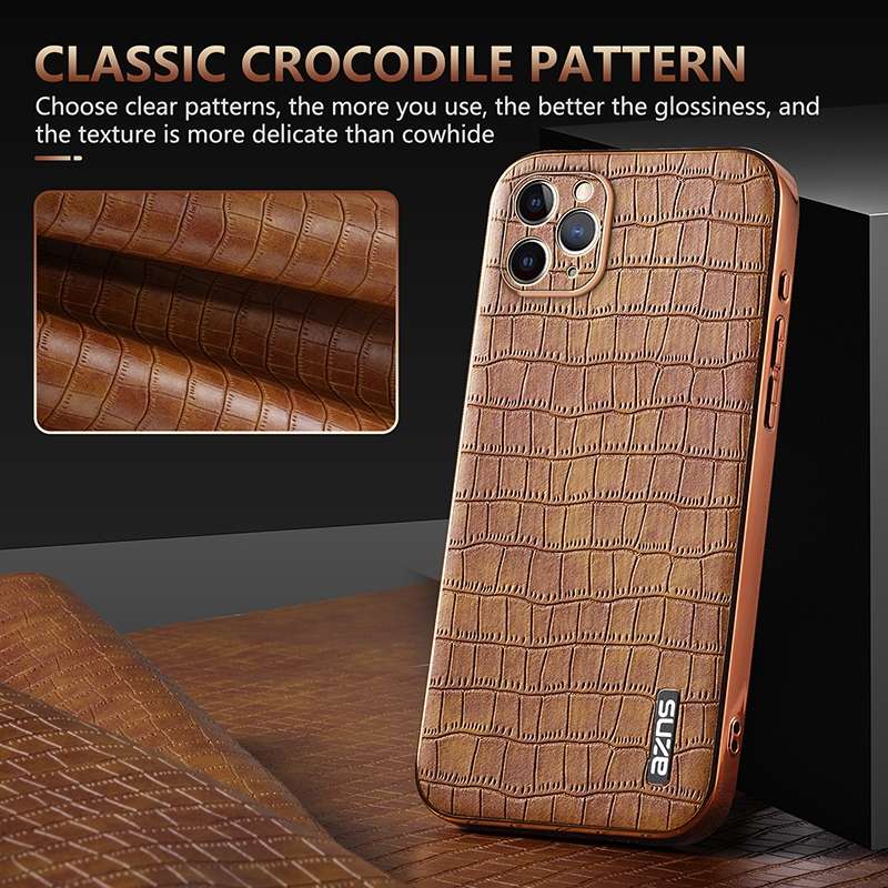 For iPhone 11 Pro Max AZNS Electroplated Frame Crocodile Texture Full Coverage Phone Case(Green