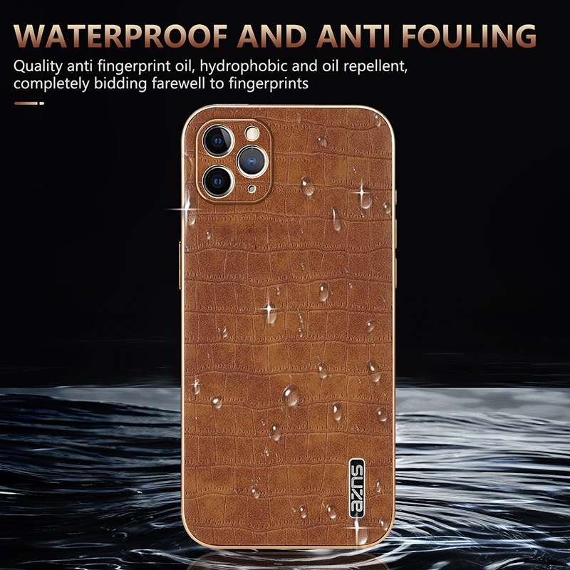 For iPhone 11 Pro Max AZNS Electroplated Frame Crocodile Texture Full Coverage Phone Case(Green