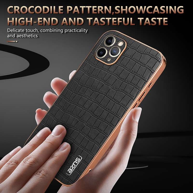 For iPhone 11 Pro Max AZNS Electroplated Frame Crocodile Texture Full Coverage Phone Case(Green