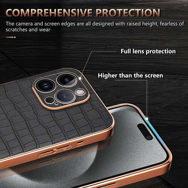 For iPhone 14 Pro Max AZNS Electroplated Frame Crocodile Texture Full Coverage Phone Case(Blue)