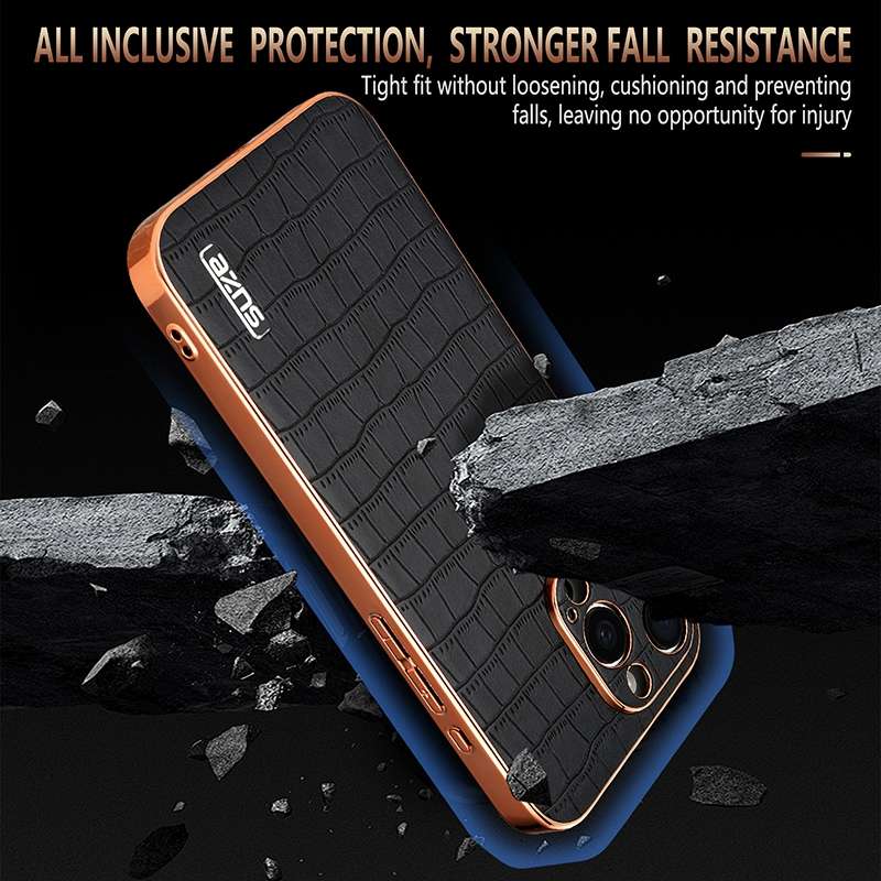 For iPhone 15 Pro AZNS Electroplated Frame Crocodile Texture Full Coverage Phone Case(Green)