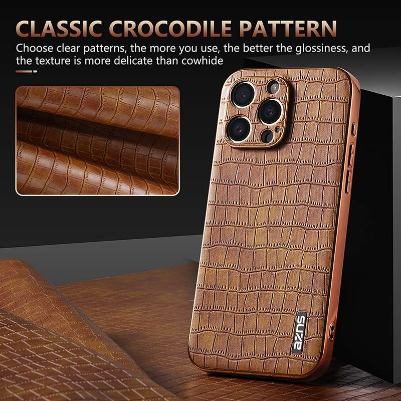 For iPhone 15 Pro AZNS Electroplated Frame Crocodile Texture Full Coverage Phone Case(Green)