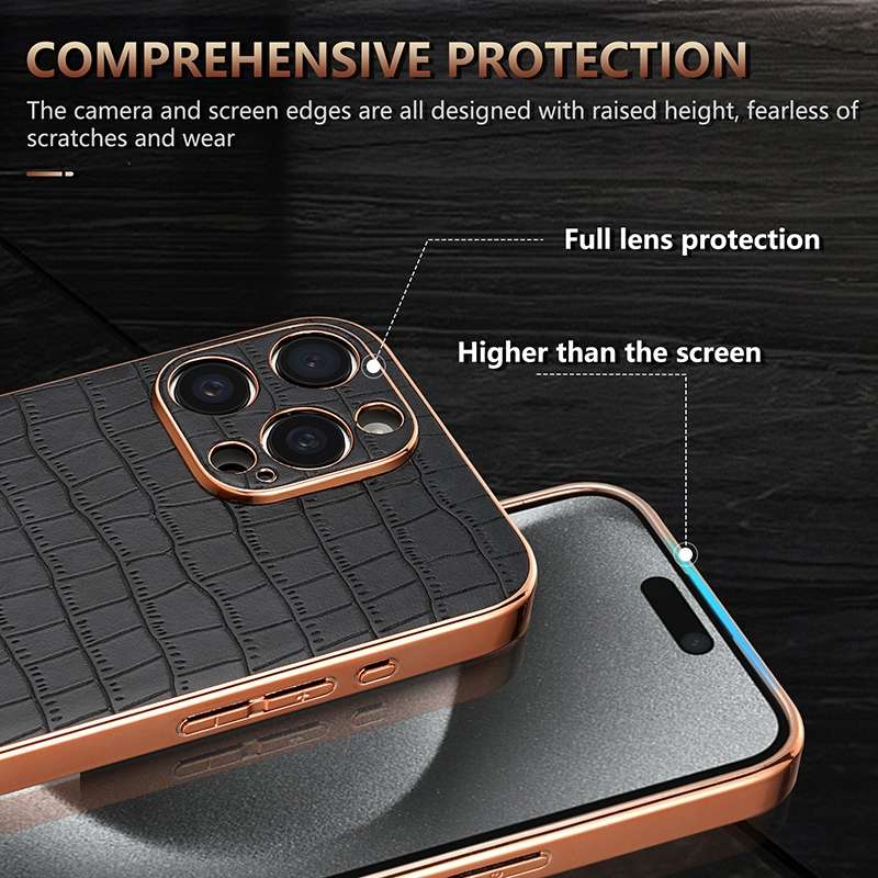For iPhone 15 Pro AZNS Electroplated Frame Crocodile Texture Full Coverage Phone Case(Green)