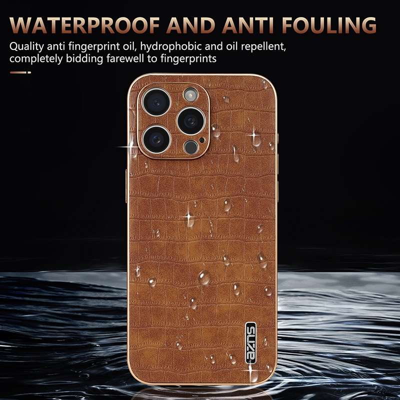 For iPhone 15 Pro AZNS Electroplated Frame Crocodile Texture Full Coverage Phone Case(Green)
