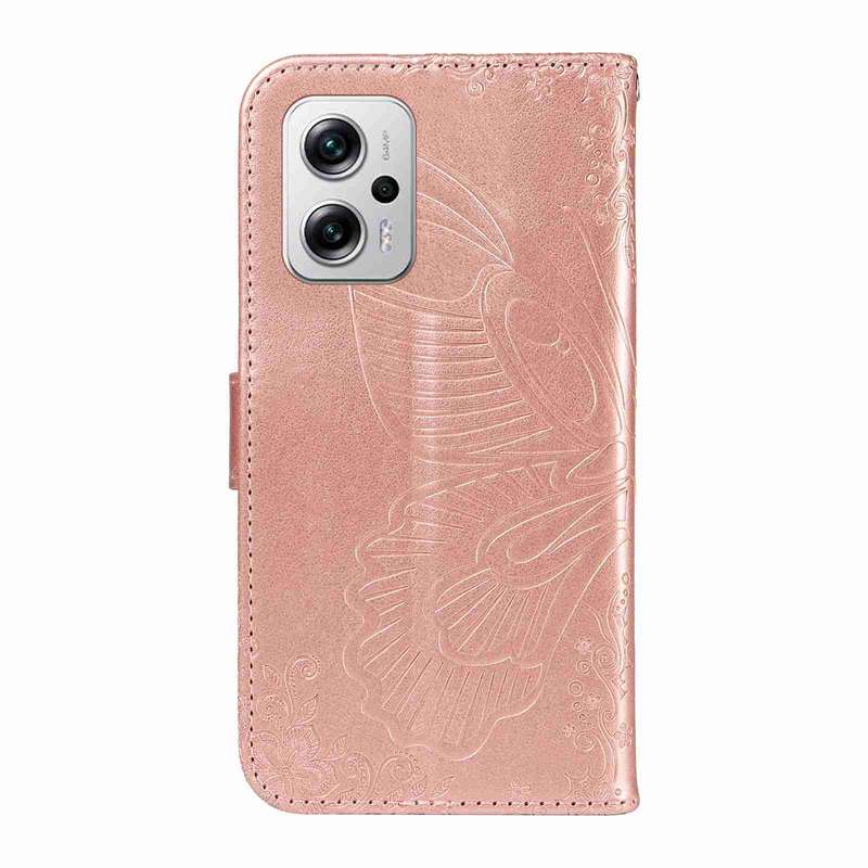 For Xiaomi Poco X4 GT Swallowtail Butterfly Embossed Leather Phone Case(Rose Gold)