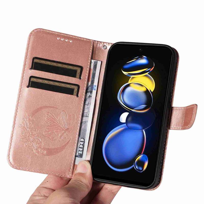 For Xiaomi Poco X4 GT Swallowtail Butterfly Embossed Leather Phone Case(Rose Gold)
