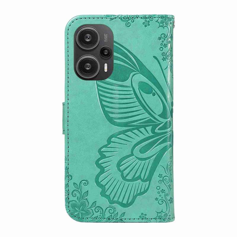 For Xiaomi Redmi Note 12 Turbo / Poco F5 Swallowtail Butterfly Embossed Leather Phone Case(Gree