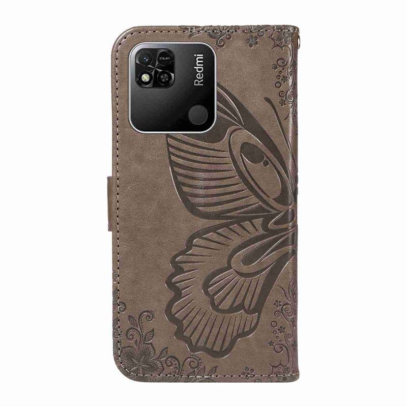 For Xiaomi Redmi 10A Swallowtail Butterfly Embossed Leather Phone Case(Grey)