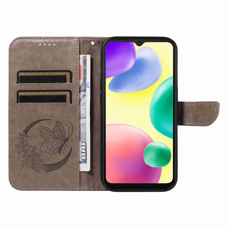 For Xiaomi Redmi 10A Swallowtail Butterfly Embossed Leather Phone Case(Grey)
