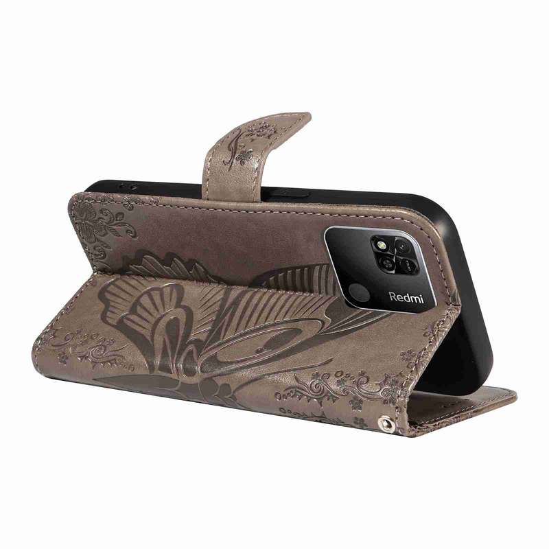 For Xiaomi Redmi 10A Swallowtail Butterfly Embossed Leather Phone Case(Grey)