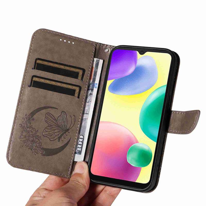For Xiaomi Redmi 10A Swallowtail Butterfly Embossed Leather Phone Case(Grey)