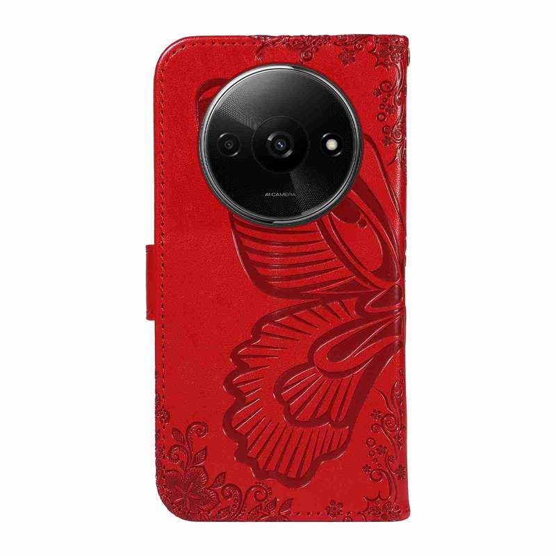For Xiaomi Redmi A3 Swallowtail Butterfly Embossed Leather Phone Case(Red)