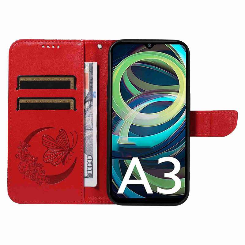 For Xiaomi Redmi A3 Swallowtail Butterfly Embossed Leather Phone Case(Red)