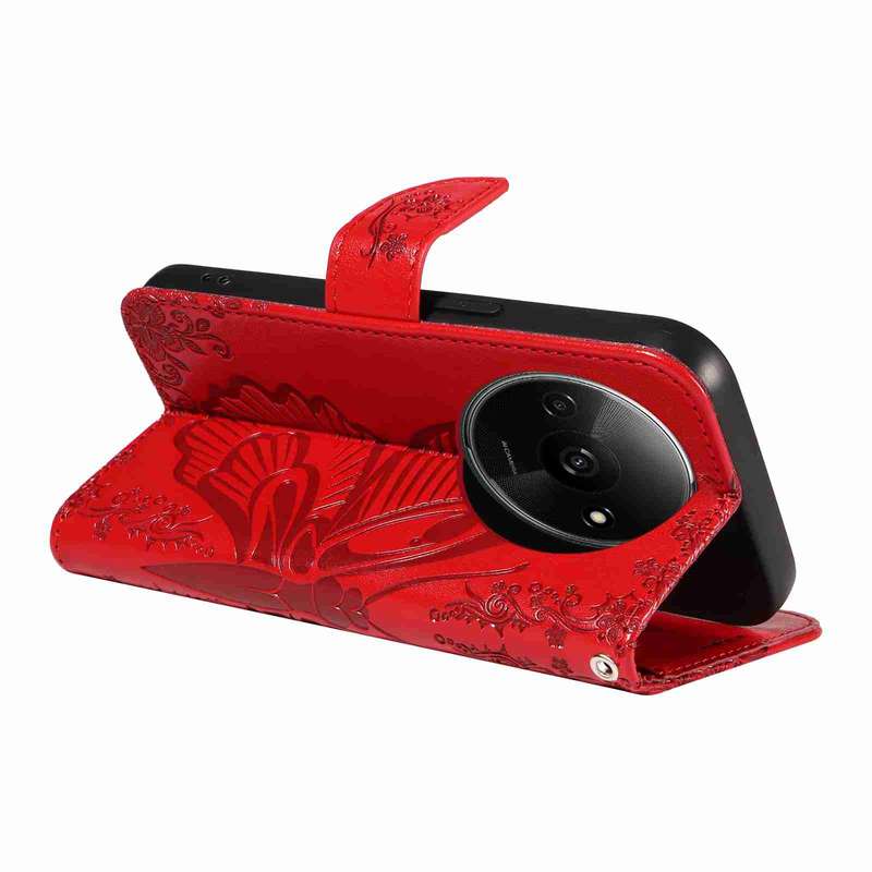 For Xiaomi Redmi A3 Swallowtail Butterfly Embossed Leather Phone Case(Red)