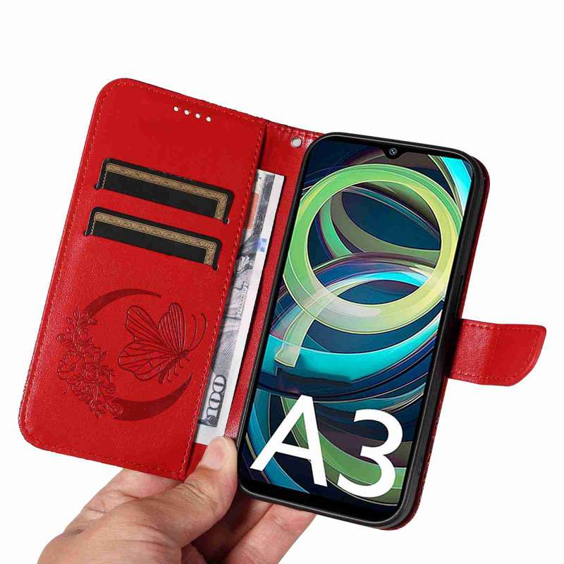 For Xiaomi Redmi A3 Swallowtail Butterfly Embossed Leather Phone Case(Red)