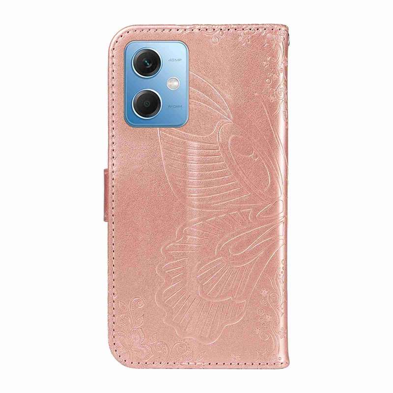 For Xiaomi Poco X5 5G Swallowtail Butterfly Embossed Leather Phone Case(Rose Gold)