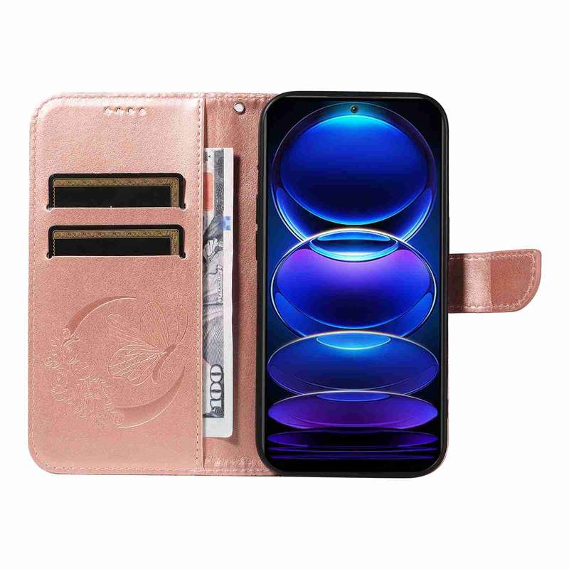 For Xiaomi Poco X5 5G Swallowtail Butterfly Embossed Leather Phone Case(Rose Gold)