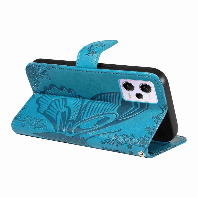 For Xiaomi Redmi Note 12 Pro 5G Global Swallowtail Butterfly Embossed Leather Phone Case(Blue)