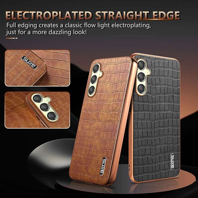 For Samsung Galaxy A05s / M14 AZNS Electroplated Frame Crocodile Texture Full Coverage Phone Ca