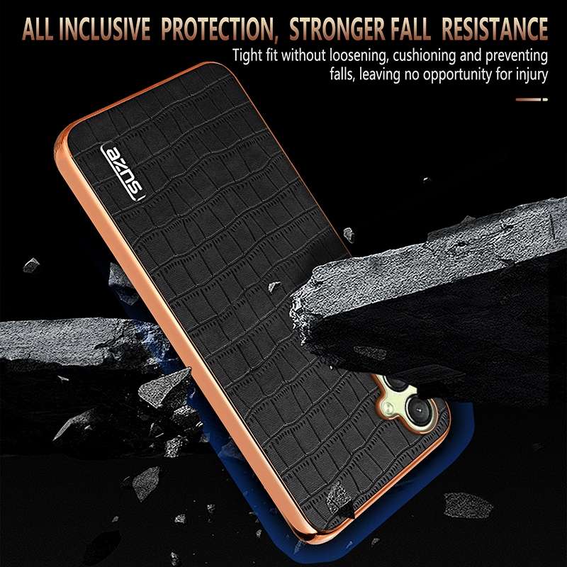 For Samsung Galaxy A05s / M14 AZNS Electroplated Frame Crocodile Texture Full Coverage Phone Ca